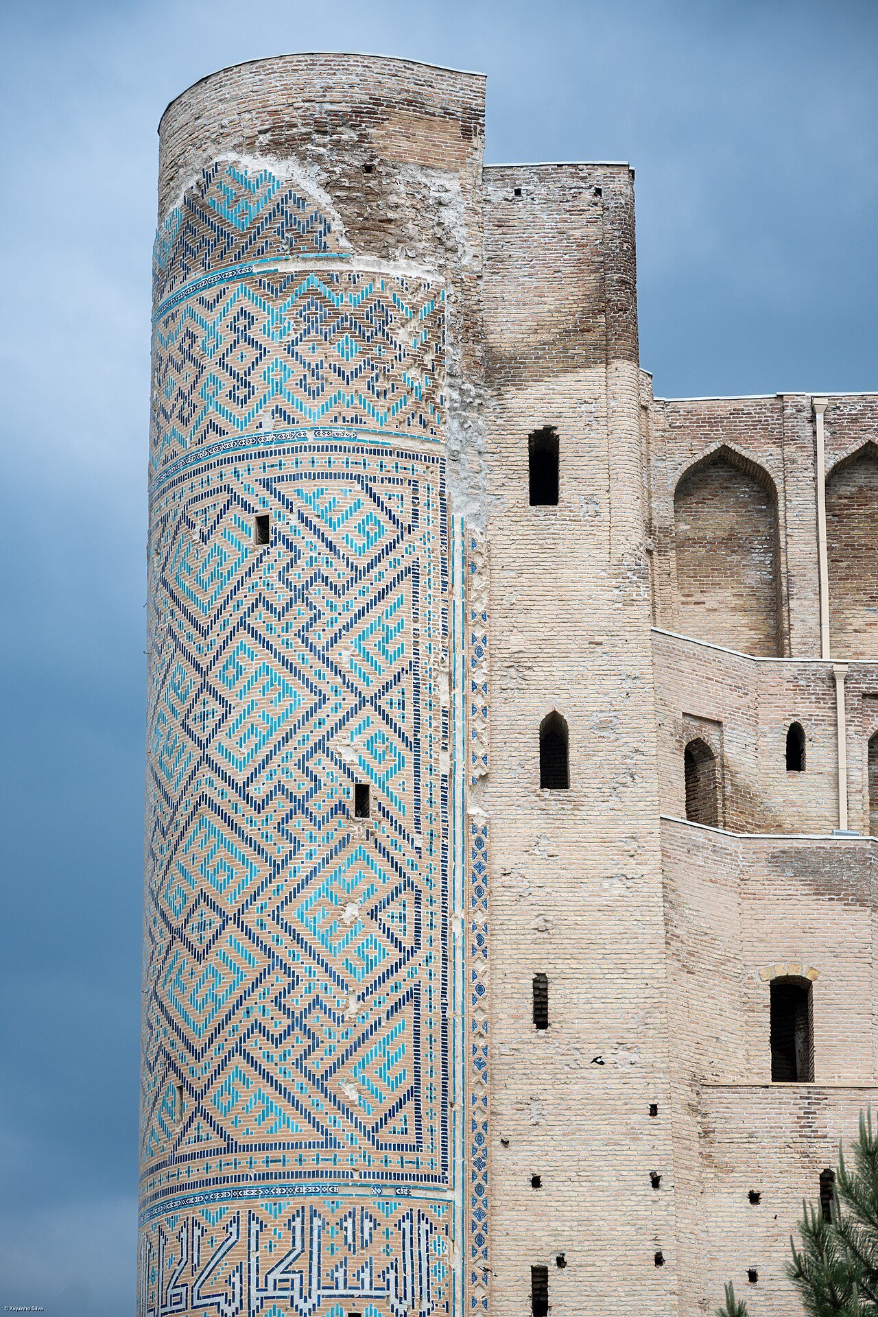 Surviving tilework on the monumental Ak-Saray entrance in Shakhrisabz.