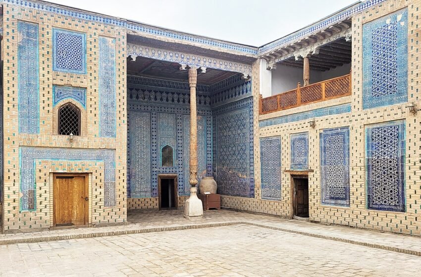 Tilework and courtyard of Tash Khauli Palace in Khiva